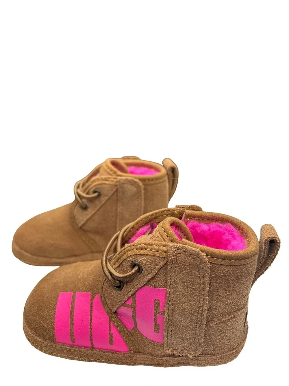 UGG Toddlers Brown Suede Moccasins Pink Trim Size 4-5